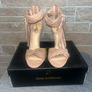 June Ambrose Blush Suede Tie-Ankle Heeled Sandals size 8M